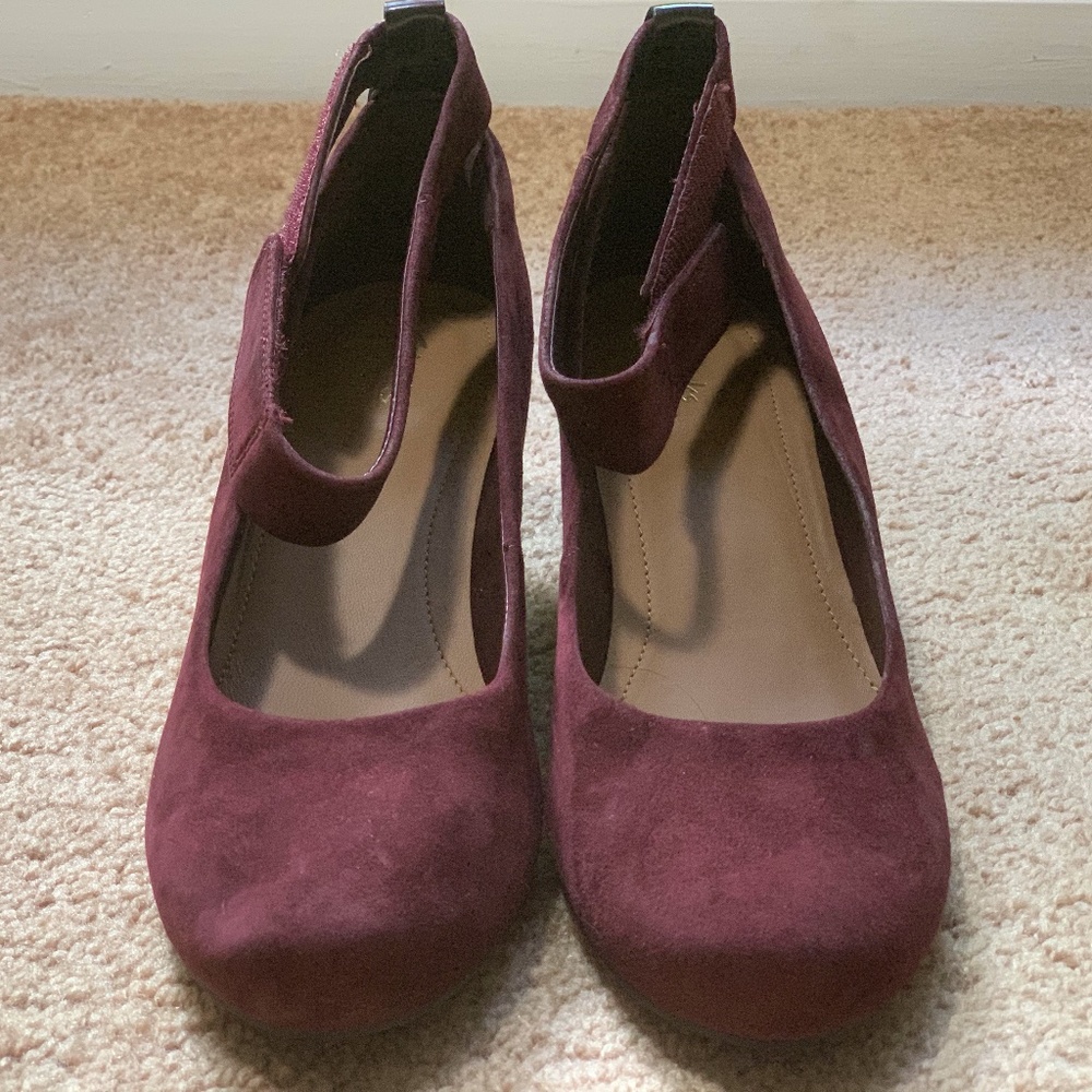 Clarks Burgundy Suede Wedge